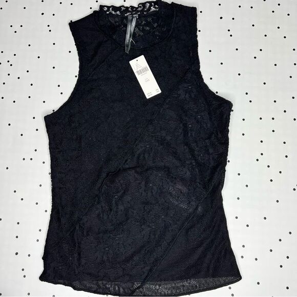 🖤 Anthropologie 🖤 Lace Mock Neck Tank Black NEW - Picture 10 of 14